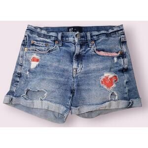 Gap Destroyed Denim Shorts Bandana Lined Y2K 26